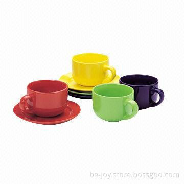 Stoneware cup and saucer, OEM designs are acceptable